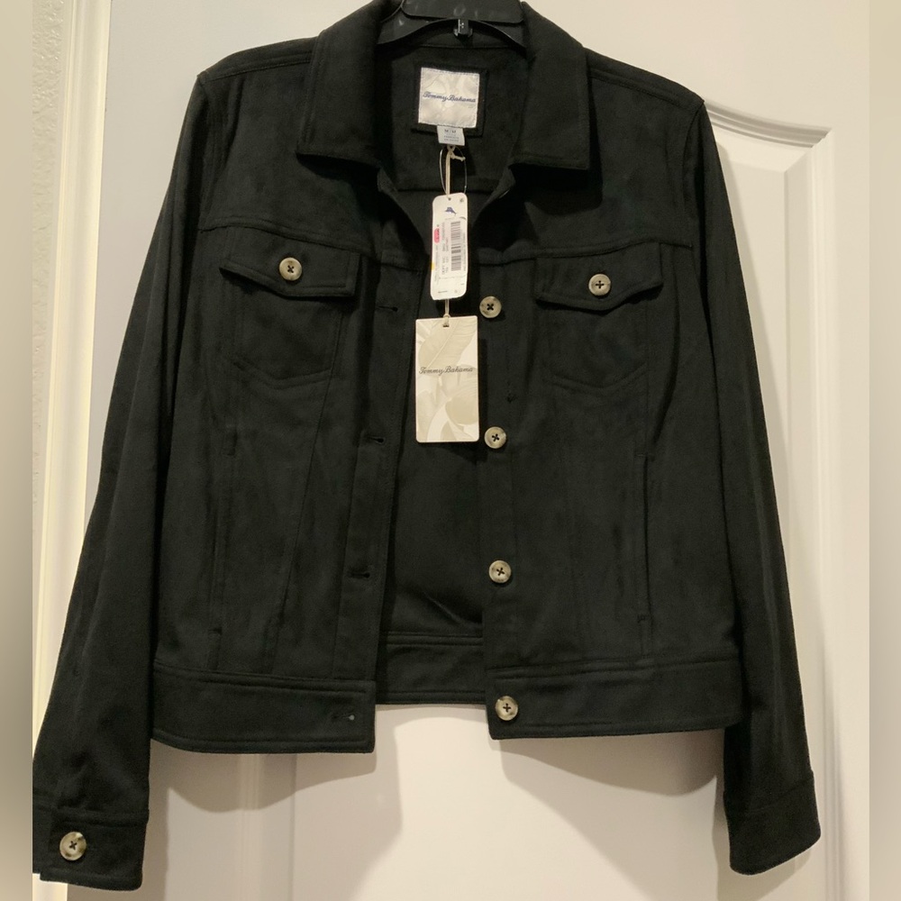 NWT Tommy Bahama Black Micro-Suede jean jacket